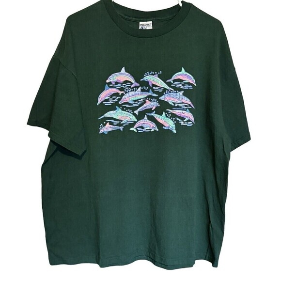 Steve & Barrys XL Tee Embroidered Dolphins Graphic Crewneck Short Sleeve T Shirt - Picture 1 of 7